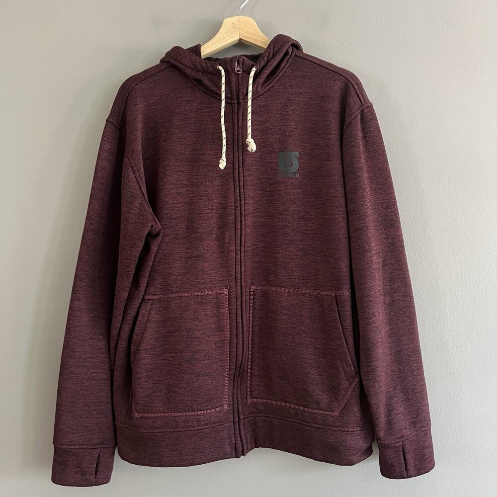 Burton Men's Oak Full-Zip Hoodie Utility Technical Dryride Heather Burgundy S